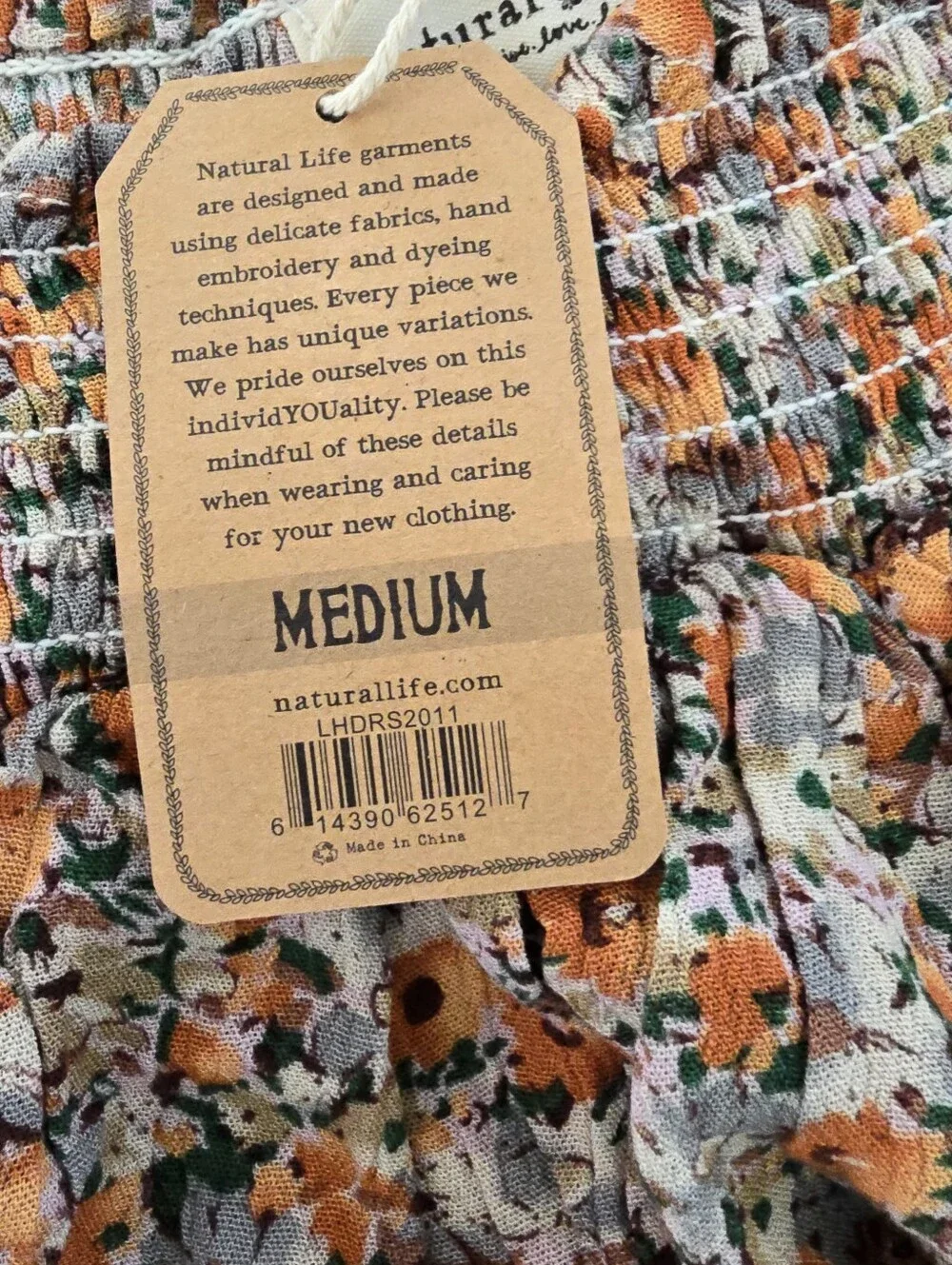 NWT Natural Life Floral Smocked Dress Medium Flutter Sleeve Mini Babydoll Boho - Picture 5 of 8